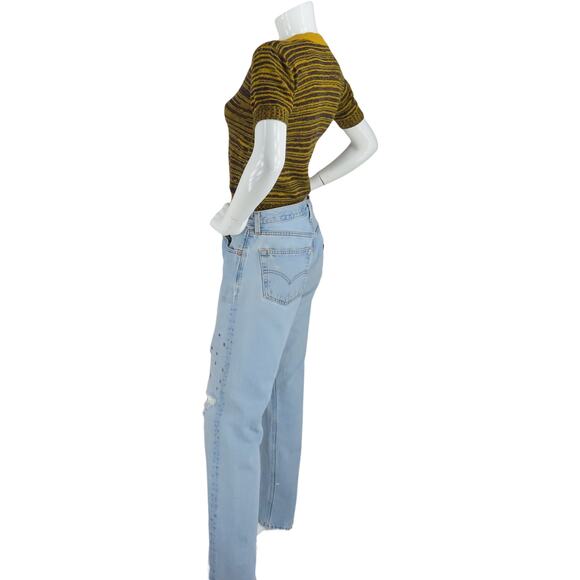 90s Vintage Levi's 501 Light Wash High Waisted Boho Festival Mom Denim Jeans 32 - Picture 4 of 10